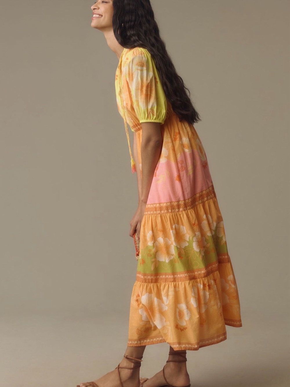FARM Rio Yellow, Pink & Orange Floral Maxi Dress Sz. L exclusively Anthropologie - Picture 2 of 8